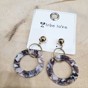 Brand New Gold Tone Purple Hoops  Dangle Earrings
